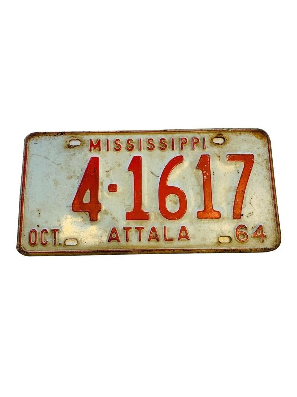 Old Antique Vintage Mississippi License Plate Car Tag 1964 Attala Magnolia